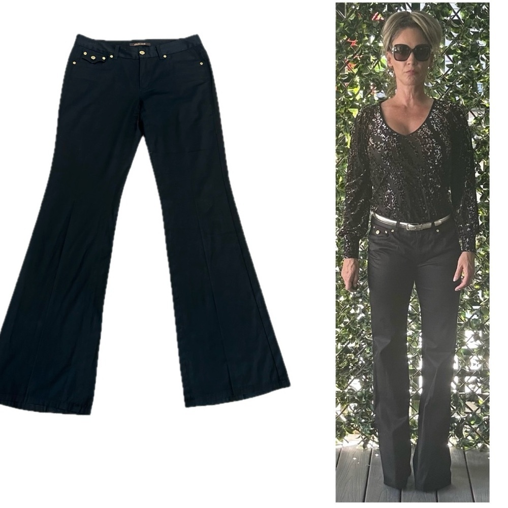 Roberto Cavalli black wide leg flare bell bottom pants retro style Sz 44